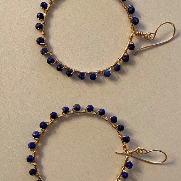 Hand Crafted Jewelry - Lapis Lazuli Gemstone Hoop Earrings